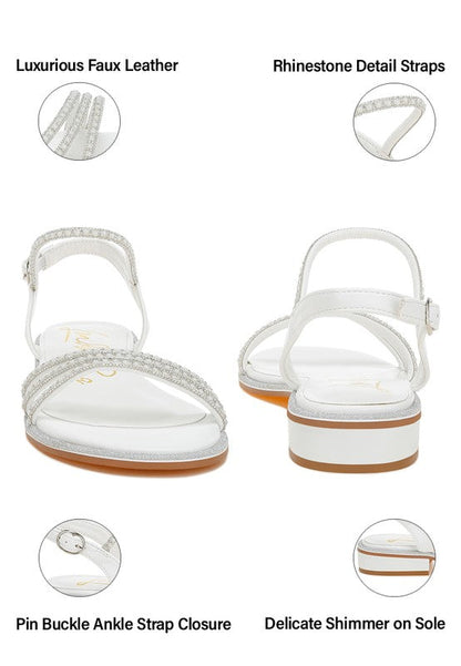 Nobbity Rhinestone Pearl Detail Flat Sandals by Rag Company | Fleurcouture