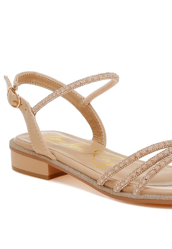 Nobbity Rhinestone Pearl Detail Flat Sandals by Rag Company | Fleurcouture