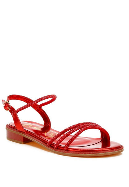 Nobbity Rhinestone Pearl Detail Flat Sandals Red US-5 / UK-3 / EU-36 by Rag Company | Fleurcouture