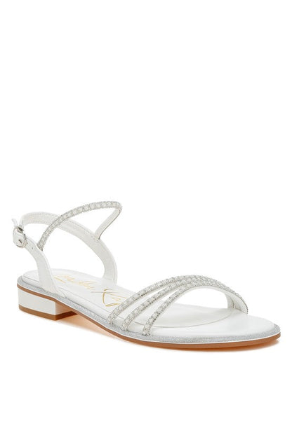 Nobbity Rhinestone Pearl Detail Flat Sandals White US-5 / UK-3 / EU-36 by Rag Company | Fleurcouture