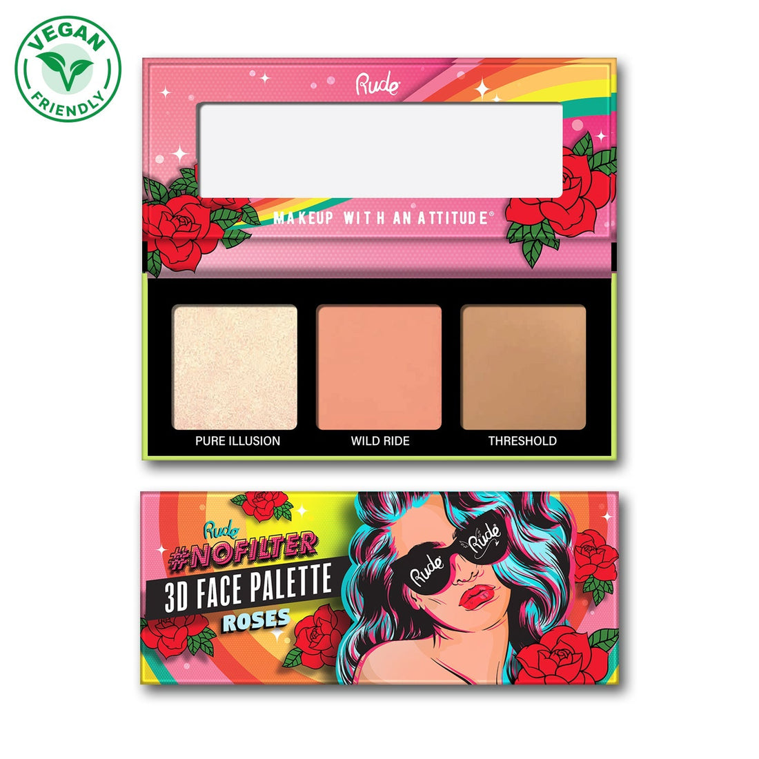 NoFilter 3D Face Palette - Roses Face Palettes by Rude Cosmetics | Fleurcouture