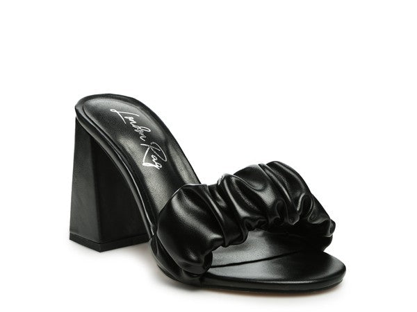 Noie Mid Block Heel Pleated Strap Sandals Black 5 by Rag Company | Fleurcouture