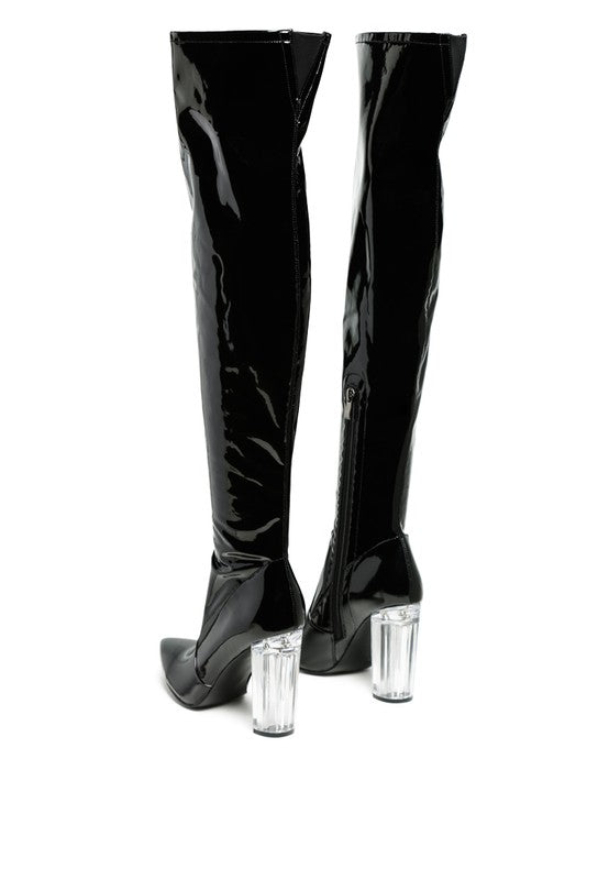 NOIRE THIGH HIGH LONG BOOTS IN PATENT PU by Rag Company | Fleurcouture