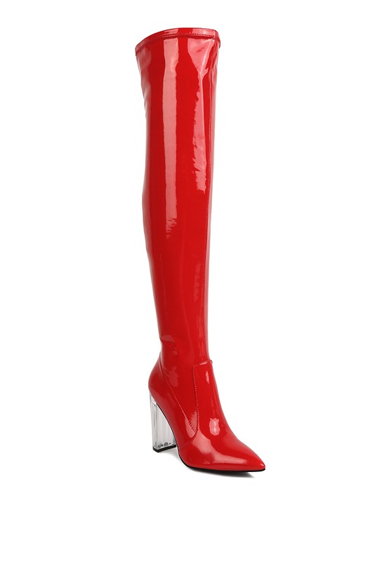 NOIRE THIGH HIGH LONG BOOTS IN PATENT PU Red 6 by Rag Company | Fleurcouture