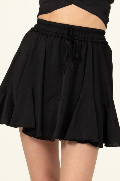 Not Your Girl Drawstring Ruffled Mini Skirt BLACK S by HYFVE | Fleurcouture