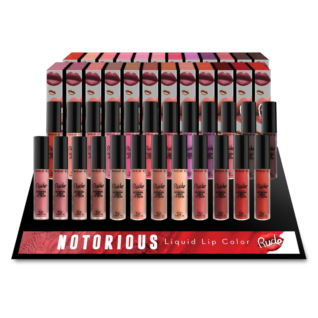 Notorious Liquid Lip Color Display Set 144 pcs Wholesale Set by Rude Cosmetics | Fleurcouture