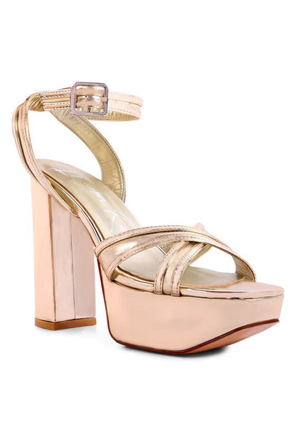 NYLE PLATFORM HEELED SANDALS GOLD 9 by Rag Company | Fleurcouture