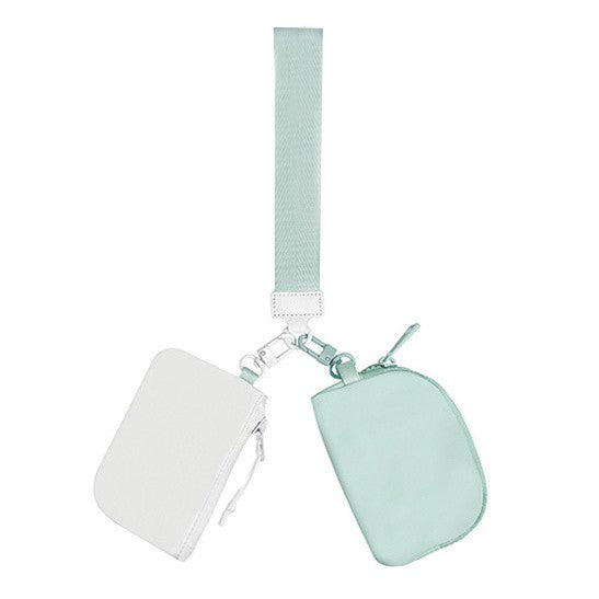 Nylon Double Pouch Clip On Wristlet Wallets Mint + White 1 by Dani &amp; Em | Fleurcouture