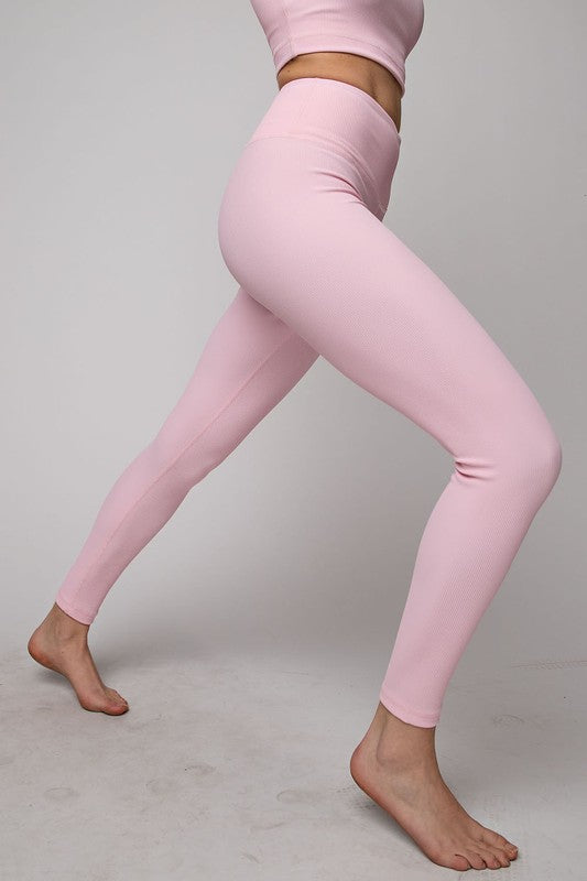 Nylon Rib Yoga Leggings Rose S by Rae Mode | Fleurcouture