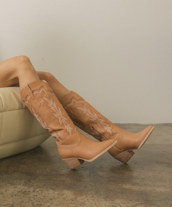 Oasis Society Ainsley - Embroidered Cowboy Boot CAMEL 6 by Oasis Society | Fleurcouture