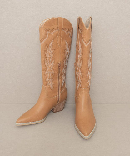 Oasis Society Ainsley - Embroidered Cowboy Boot CAMEL by Oasis Society | Fleurcouture