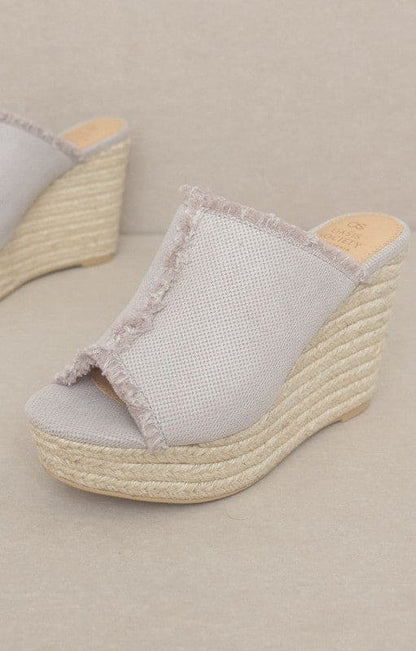 OASIS SOCIETY Bliss - Distressed Linen Wedge LIGHT GREY 6 by Oasis Society | Fleurcouture