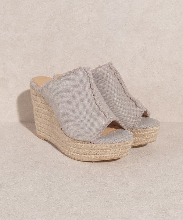 OASIS SOCIETY Bliss - Distressed Linen Wedge LIGHT GREY by Oasis Society | Fleurcouture