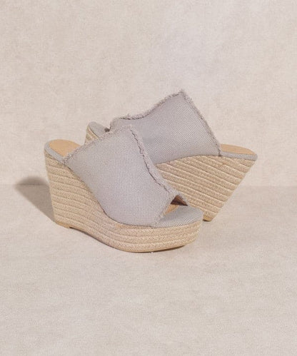 OASIS SOCIETY Bliss - Distressed Linen Wedge LIGHT GREY by Oasis Society | Fleurcouture