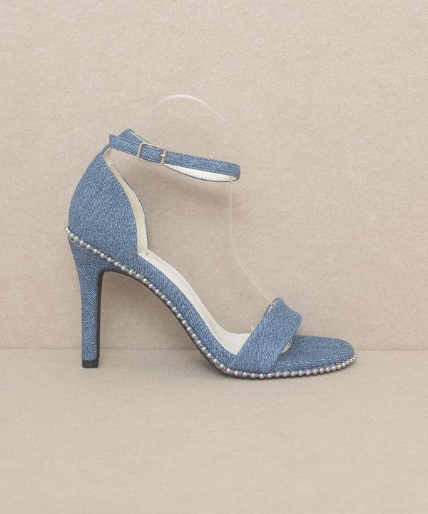 OASIS SOCIETY Dublin - Metal Stud Open Toe Heels DENIM 6 by Oasis Society | Fleurcouture