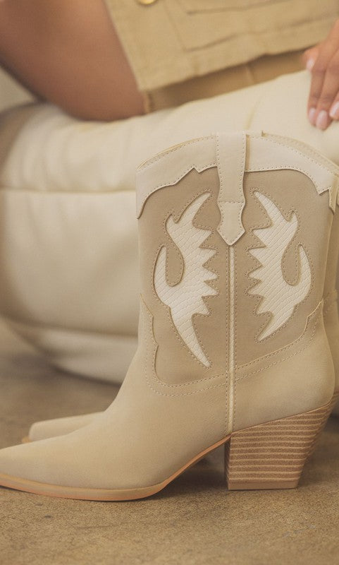 OASIS SOCIETY Houston - Layered Panel Cowboy Boots TAUPE 6 by Oasis Society | Fleurcouture