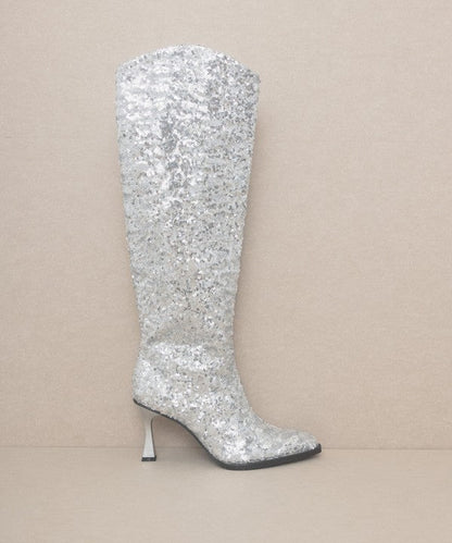 OASIS SOCIETY Jewel - Knee High Sequin Boots SILVER 6 by Oasis Society | Fleurcouture