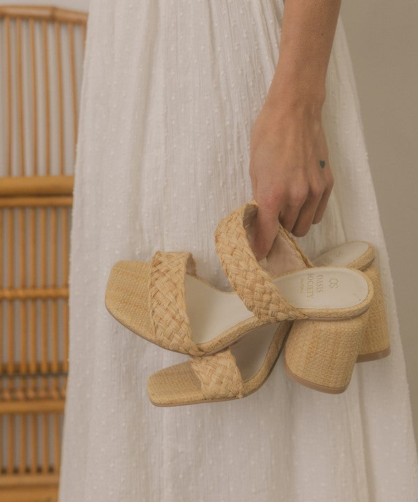 Oasis Society Kayla - Raffia Sandal Heel WHEAT by Oasis Society | Fleurcouture