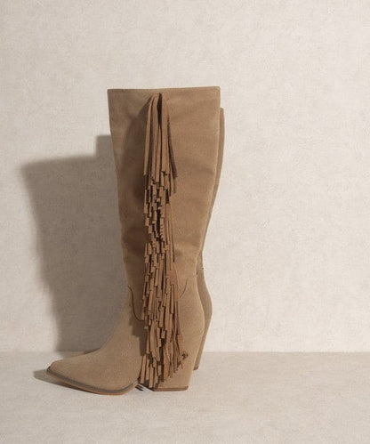 OASIS SOCIETY OUT WEST - Knee-High Fringe Boots KHAKI by Oasis Society | Fleurcouture