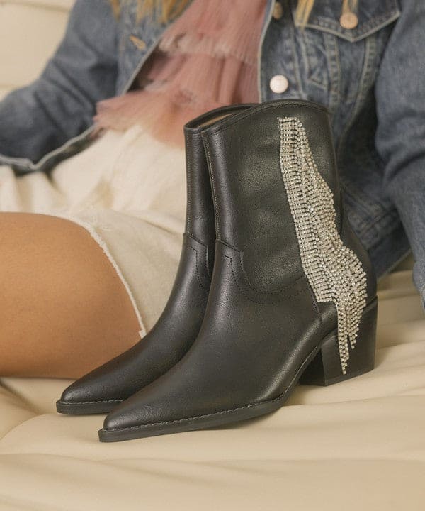 Oasis Society Rowan - Rhinestone Fringe Boot by Oasis Society | Fleurcouture