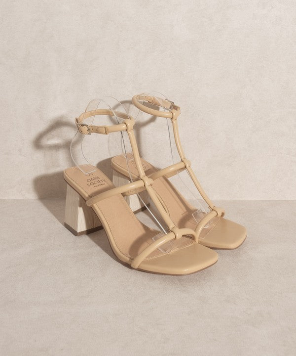 OASIS SOCIETY Sofia - Wooden Heel Sandals NUDE 6 by Oasis Society | Fleurcouture