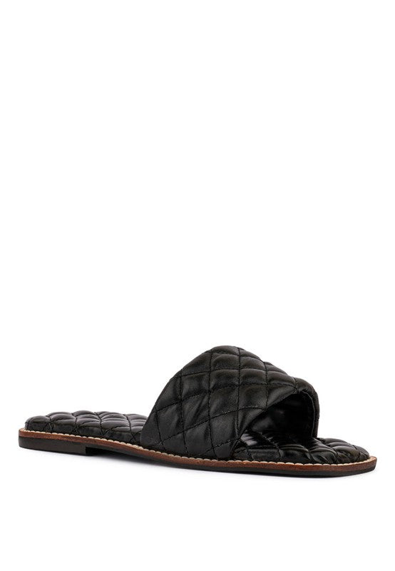 ODALTA Handcrafted Quilted Summer Flats Black 5 by Rag Company | Fleurcouture