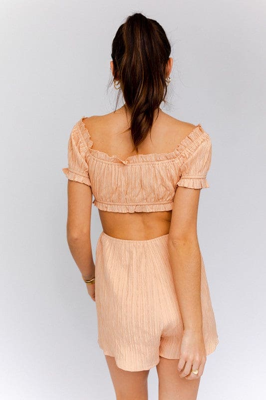 Off-Shoulder Cutout Romper APRICOT Romper by LE LIS | Fleurcouture