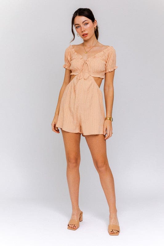 Off-Shoulder Cutout Romper APRICOT Romper by LE LIS | Fleurcouture