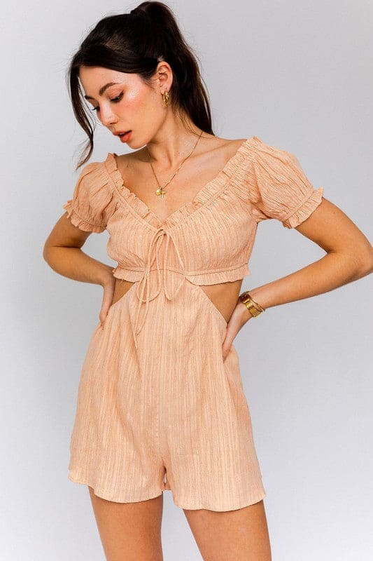 Off-Shoulder Cutout Romper APRICOT S Romper by LE LIS | Fleurcouture