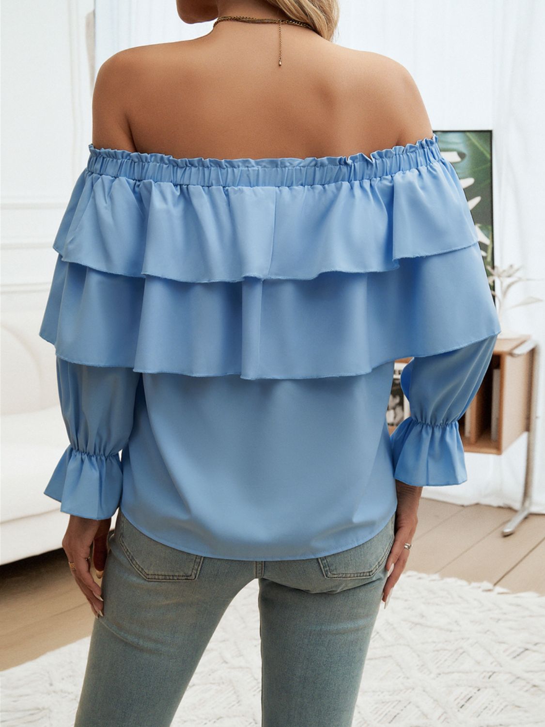 Off-Shoulder Flounce Sleeve Blouse Women&