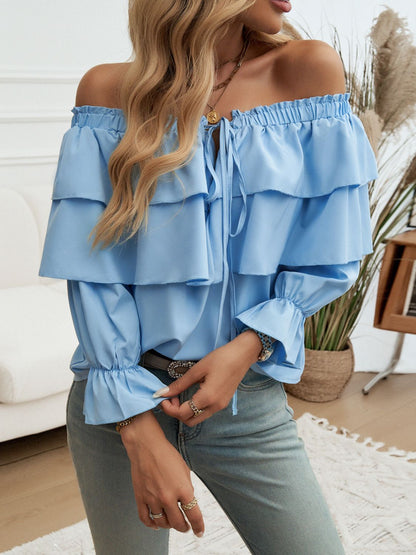 Off-Shoulder Flounce Sleeve Blouse Women&