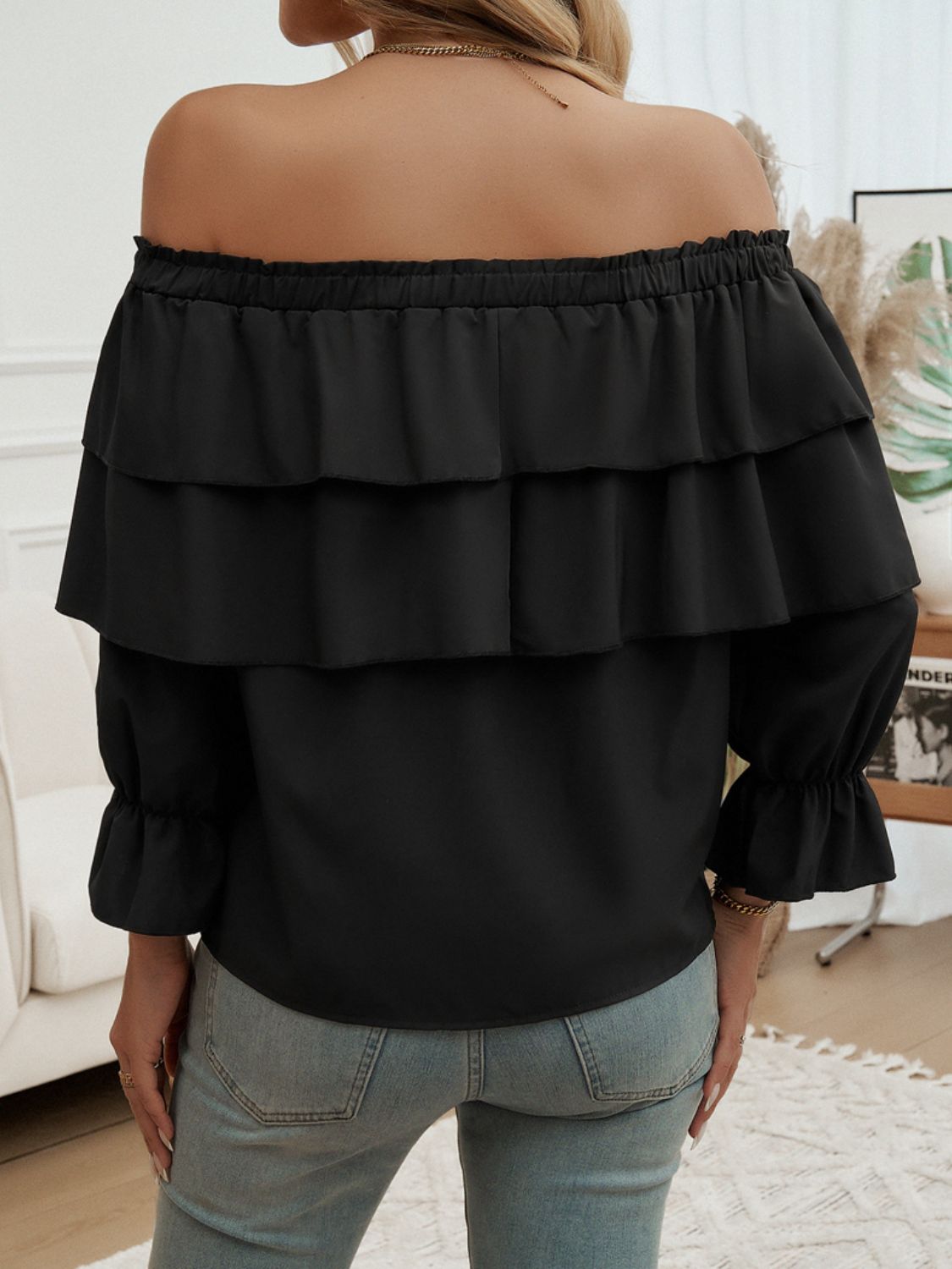 Off-Shoulder Flounce Sleeve Blouse Women&