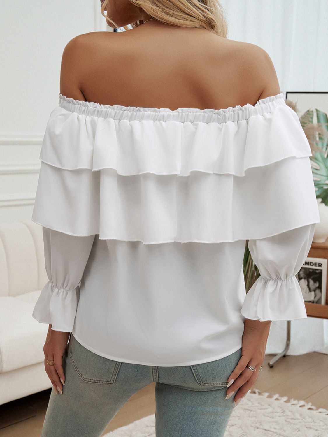 Off-Shoulder Flounce Sleeve Blouse Women&