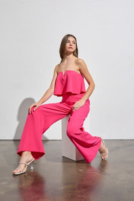 Off Shoulder Jumpsuit HOT PINK S by Do + Be Collection | Fleurcouture