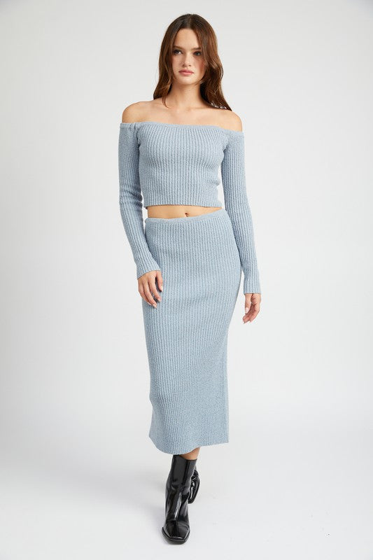 OFF SHOULDER LONG SLEEVE KNIT TOP by Emory Park | Fleurcouture
