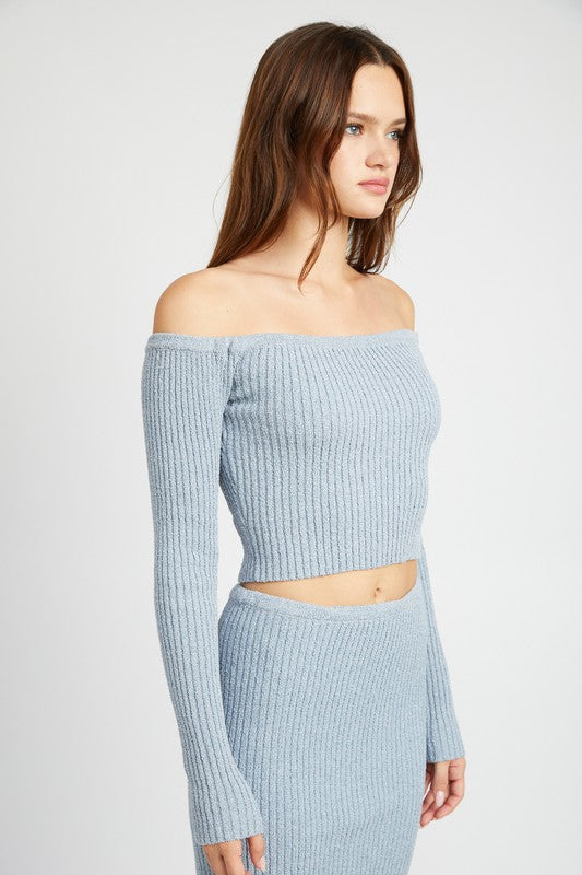 OFF SHOULDER LONG SLEEVE KNIT TOP by Emory Park | Fleurcouture