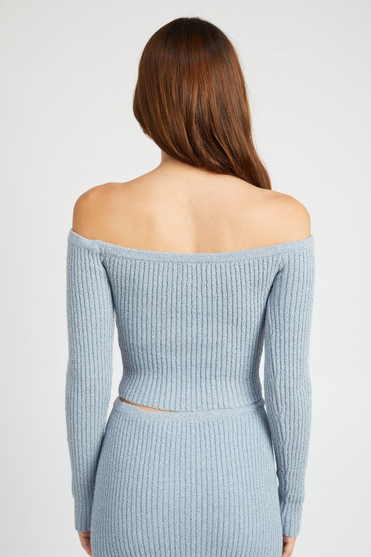 OFF SHOULDER LONG SLEEVE KNIT TOP by Emory Park | Fleurcouture