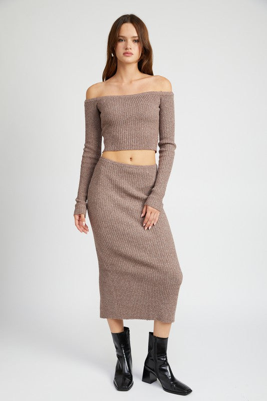 OFF SHOULDER LONG SLEEVE KNIT TOP by Emory Park | Fleurcouture