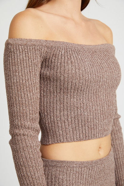 OFF SHOULDER LONG SLEEVE KNIT TOP by Emory Park | Fleurcouture