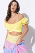 OFF SHOULDER PLEATED CROP TOP WITH BACK RIBBON TIE Buttercup S by Sweet Generis | Fleurcouture