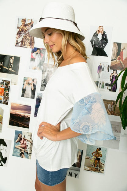 OFF SHOULDER RUFFLE SLEEVE TOP Lt Blue by e Luna | Fleurcouture