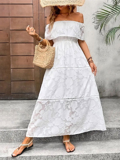 Off-Shoulder Short Sleeve Maxi Dress White Women&