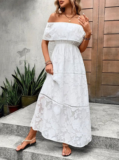 Off-Shoulder Short Sleeve Maxi Dress White Women&