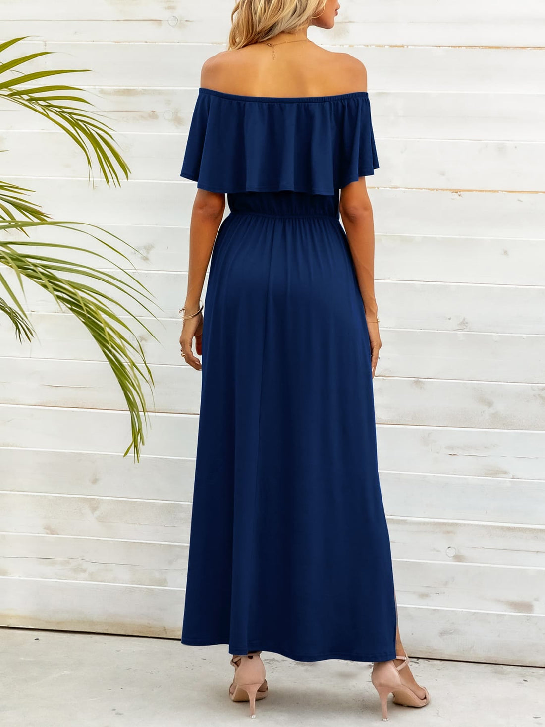 Off-Shoulder Slit Maxi Dress by Trendsi | Fleurcouture