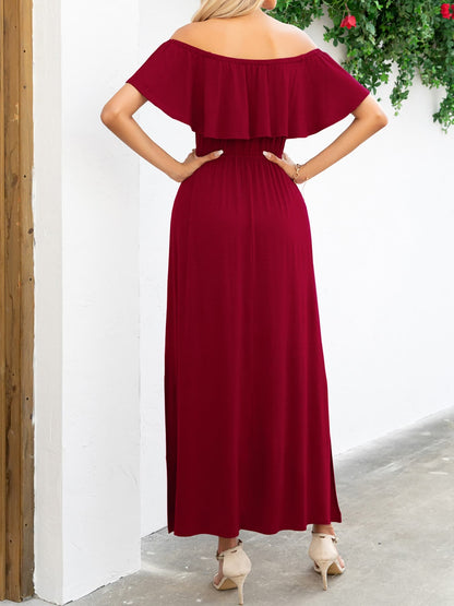 Off-Shoulder Slit Maxi Dress by Trendsi | Fleurcouture