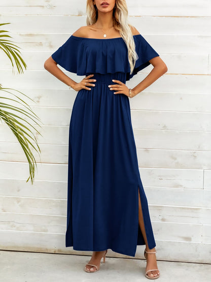 Off-Shoulder Slit Maxi Dress by Trendsi | Fleurcouture