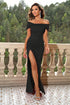 Off-Shoulder Split Maxi Dress Black XS Women&