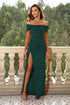 Off-Shoulder Split Maxi Dress Dark Green XS Women&