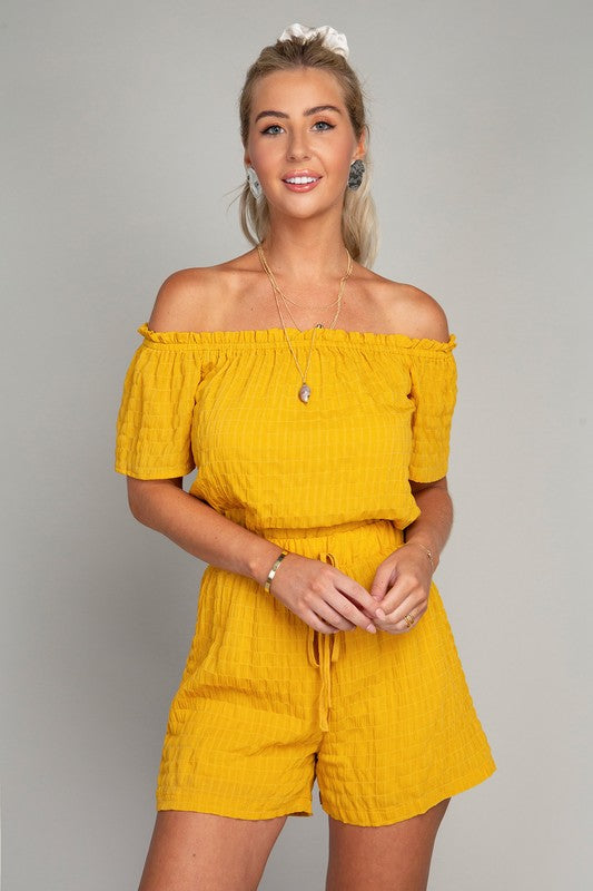 Off Shoulder Top &amp; Shorts Pants Set Yellow S by Nuvi Apparel | Fleurcouture