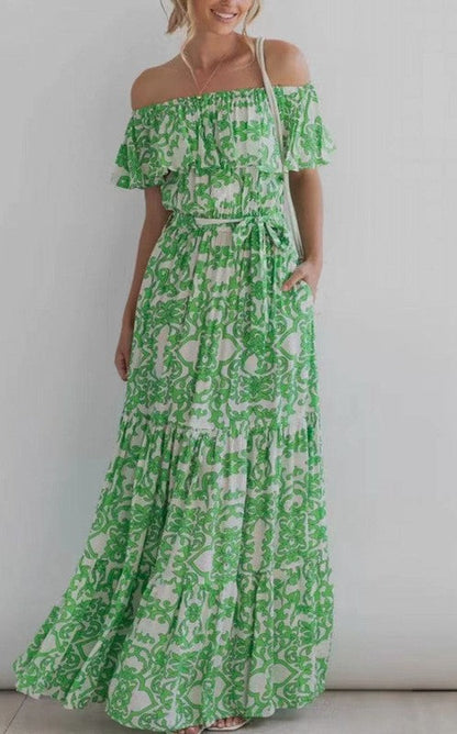 Off the Shoulder Dress Green S by Miss Sparkling | Fleurcouture